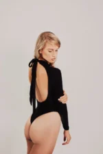 Body długi rękaw wiązane czarne - obrazek 2